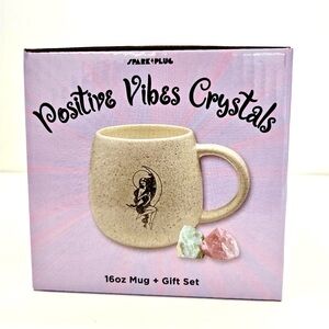 NEW Mug Gift Set with Healing Crystals Positive Vibes Spark Plug Coffee tea 16oz